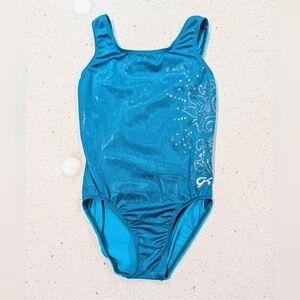 BEAUTIFUL GK Elite Child medium Gymnastics Dance Leotard Mystique Teal SEQUINS